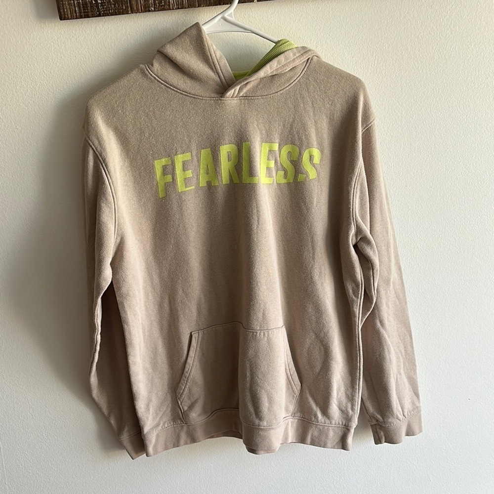 Tan Relaxed Fit hoodie “Fearless” size 18/20
Youth